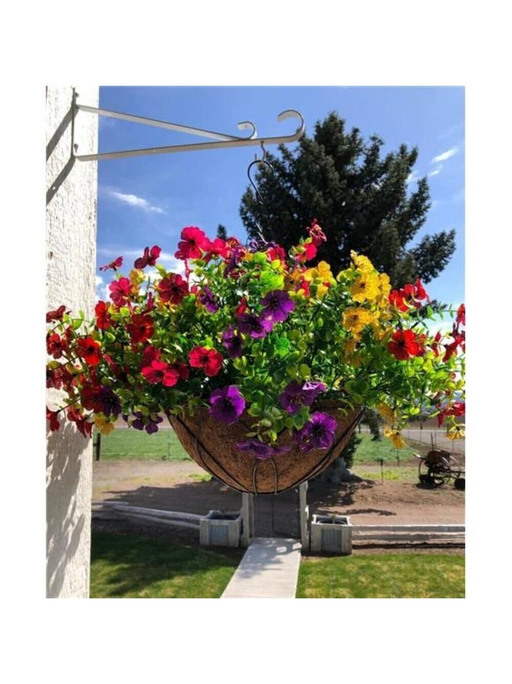 Artificial Hanging Daisy Flowers Basket Faux Fall Porch Outdoor Decor UV Safe